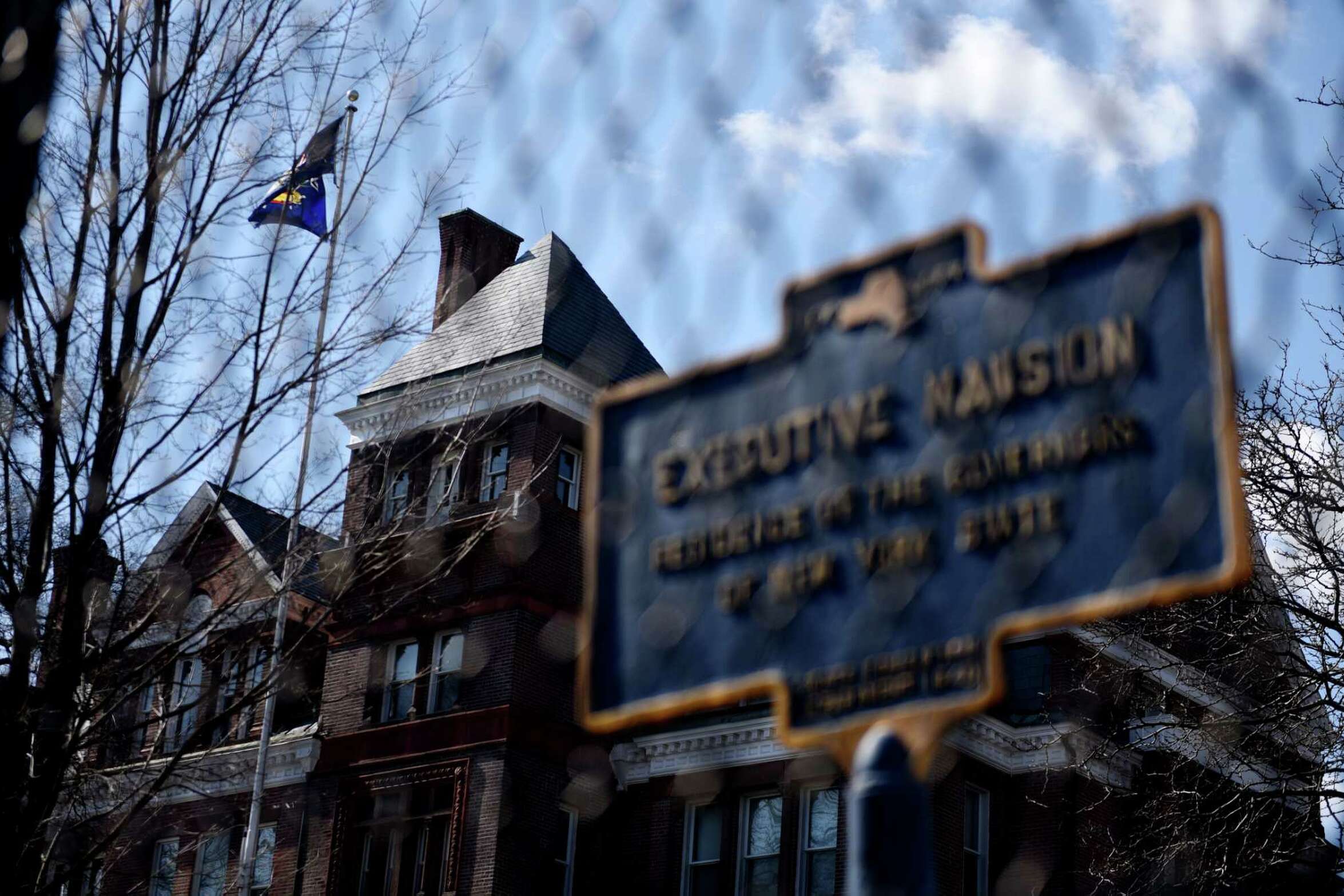 The New York State Executive Mansion is viewed through a fence on Tuesday, March 9, 2021, on Eagle Street in Albany, N.Y. (Will Waldron/Times Union)