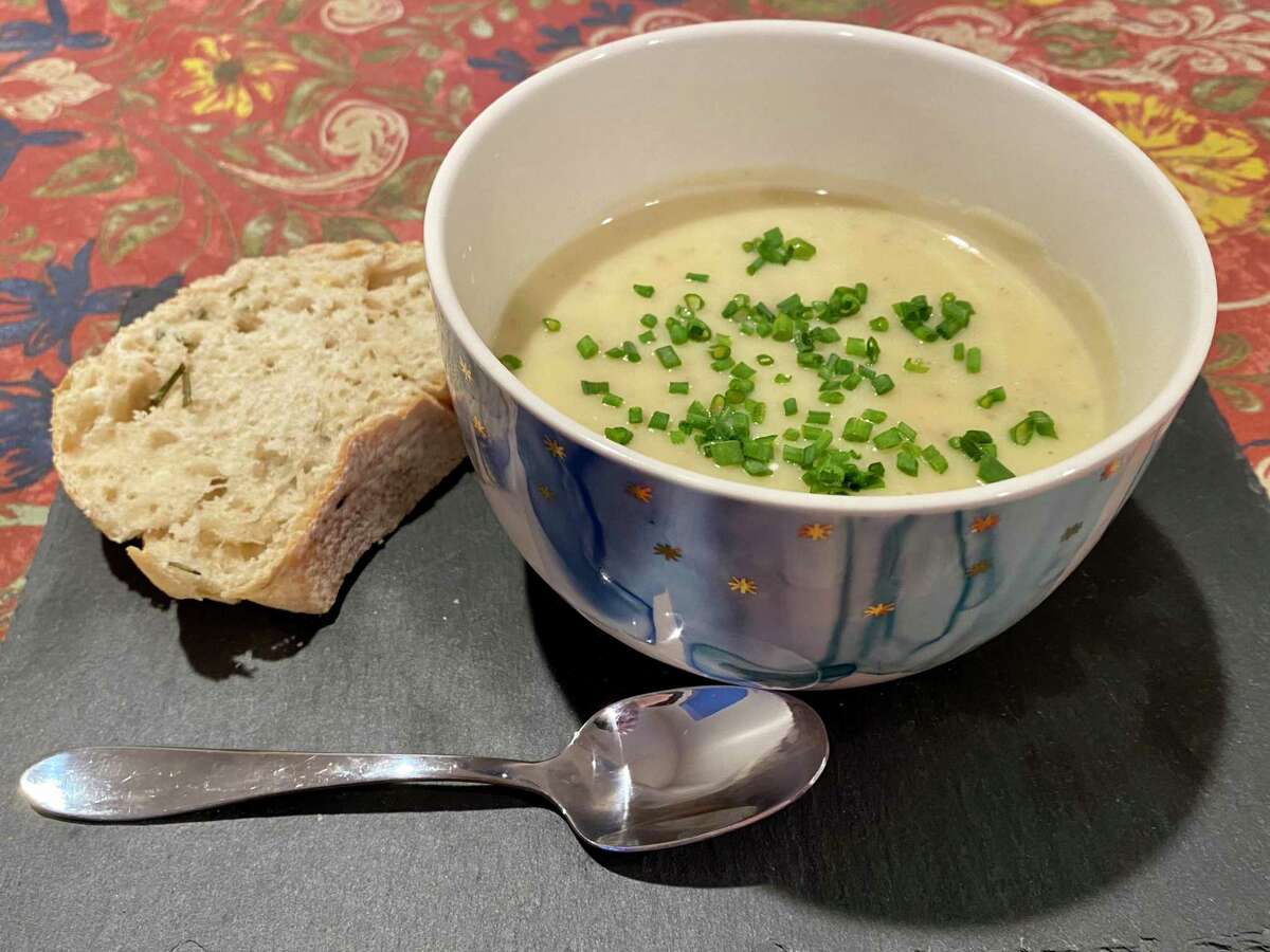 Top leek soup with chives to add a little extra flavor.