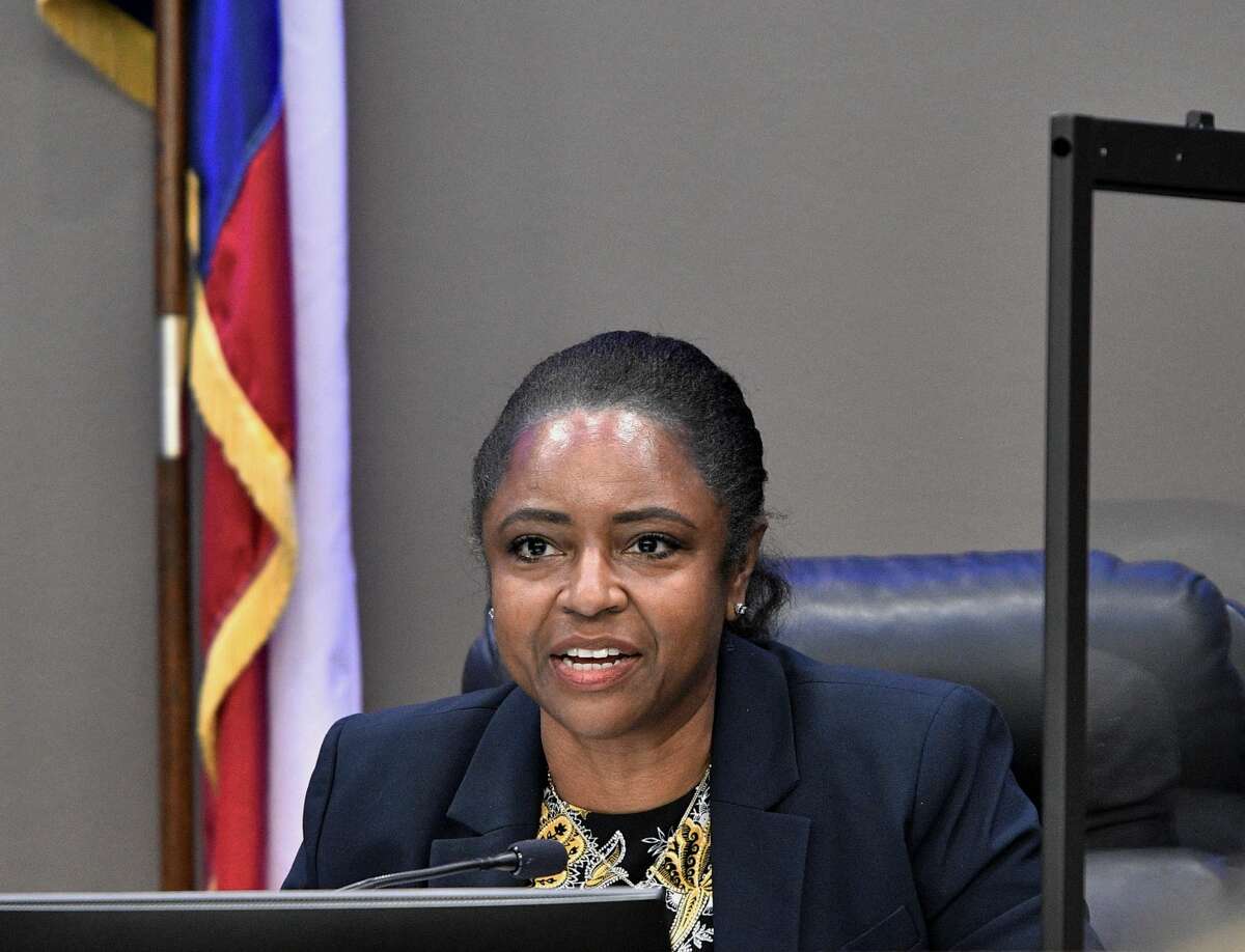 Board Vice President Martina Dixon speaks during a Humble ISD board meeting March 9, 2021, in Humble, Texas. 