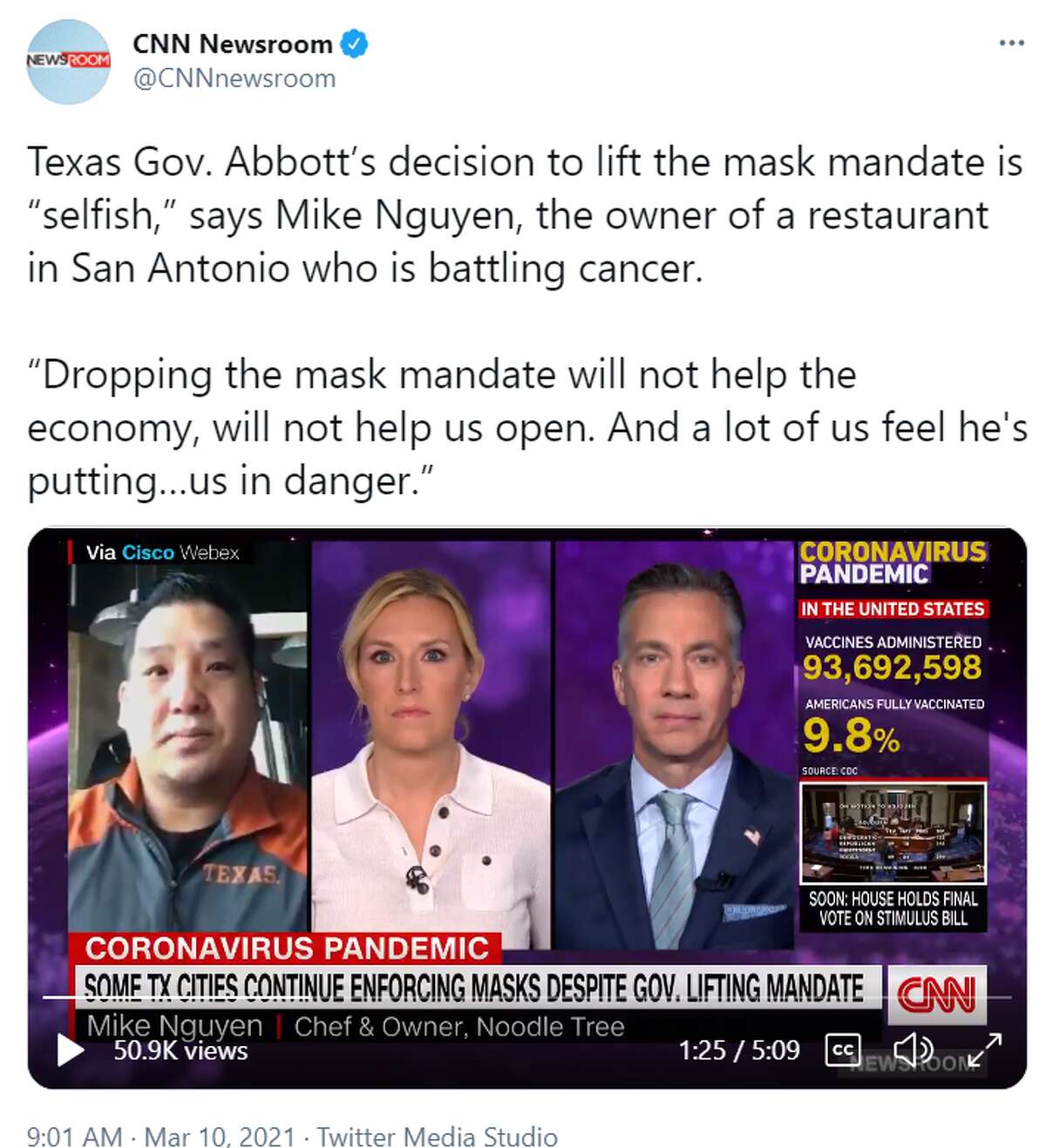 CNN tapped a San Antonio restaurant owner to discuss the state of the industry as Texas reopens at full capacity without a mask mandate on Wednesday.