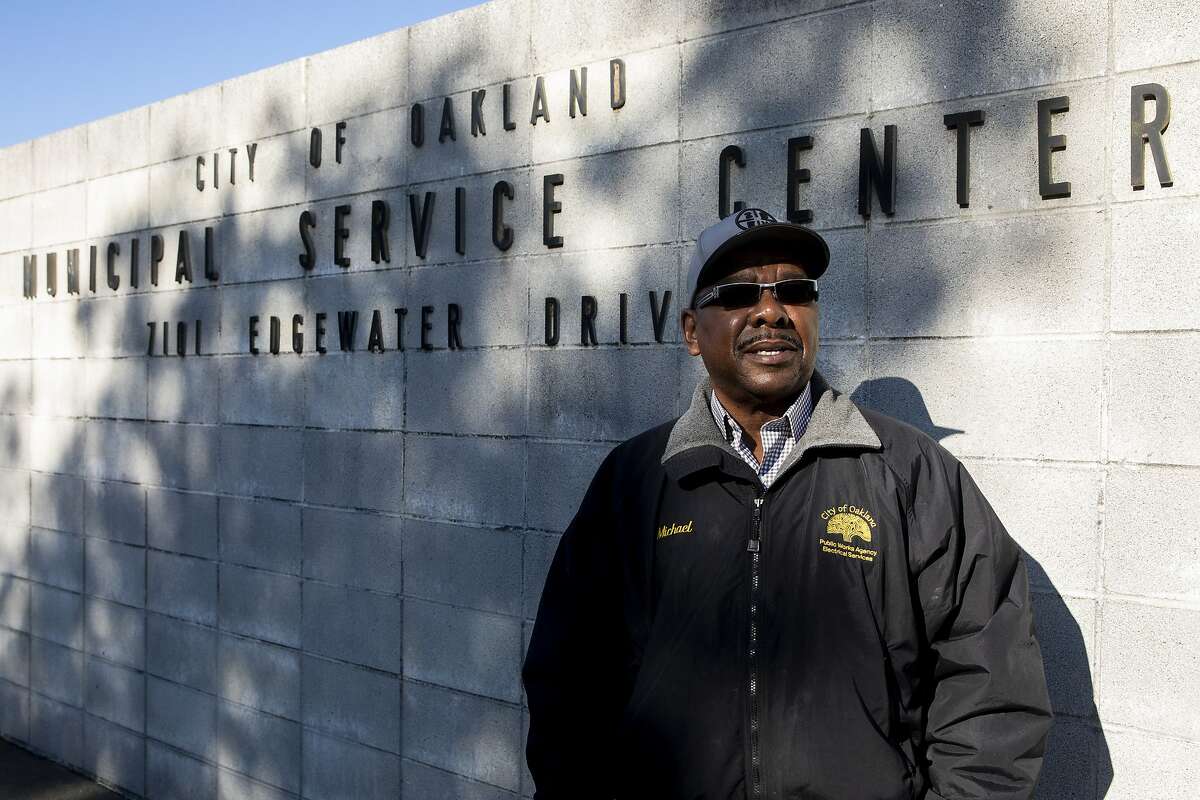 Oakland city electrician Michael Patterson poses for a portrait outside of his workplace at the City Of Oakland's Municipal Service Center in Oakland, Calif. Monday, January 25, 2021. City workers are worried about possible budget cuts.
