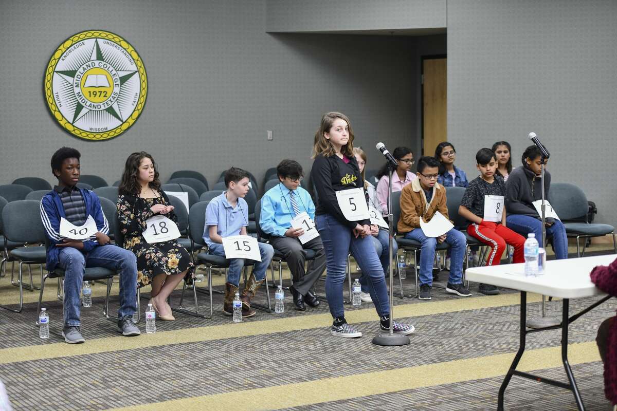 Naomi Page from Boham Elementary waits to hear a word during the MRT spelling bee on Saturday, Feb. 29, 2020 in the Scharbauer Student Center Carrasco Room at Midland College.