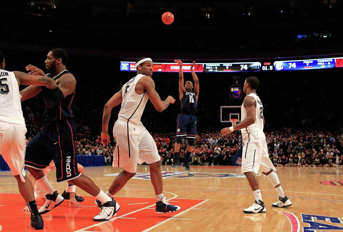 UConn’s Kemba Walker shoots the game-winning basket against Pitt during the quarterfinals of the Big East Tournament at Madison Square Garden on March 10, 2011.