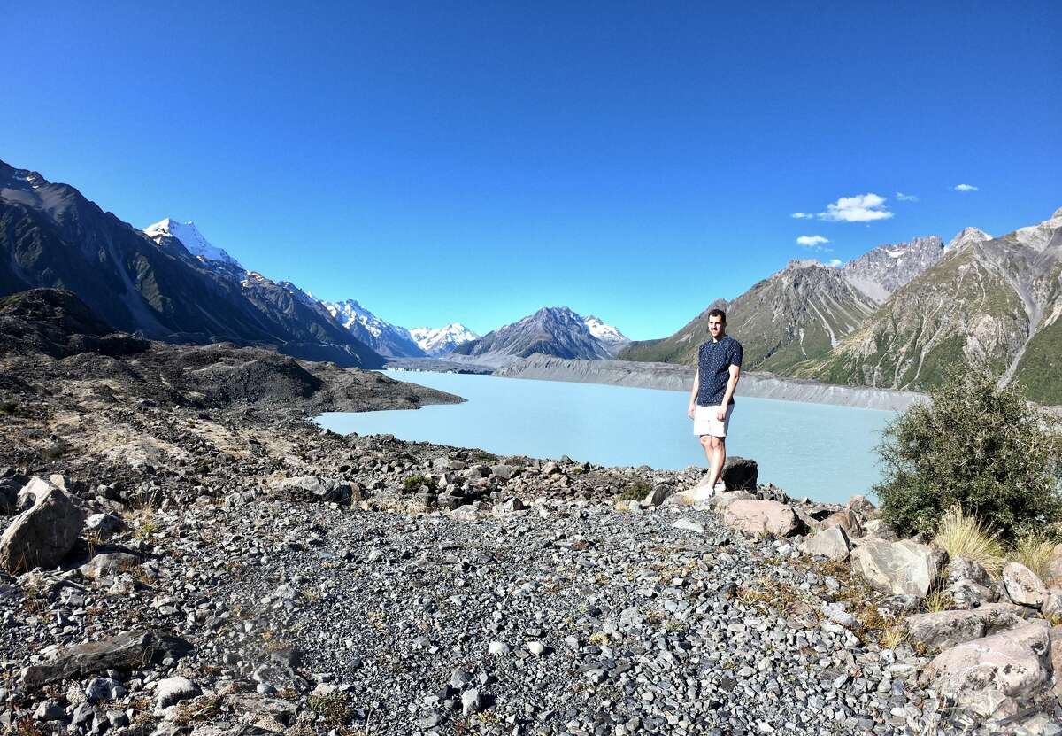 Meteorologist Ben Noll, shown here at Tasman Lake, one of his favorite spots in New Zealand, shares weather forecasts for his home region of the Hudson Valley over social media from his current home in the Southern Hemisphere.
