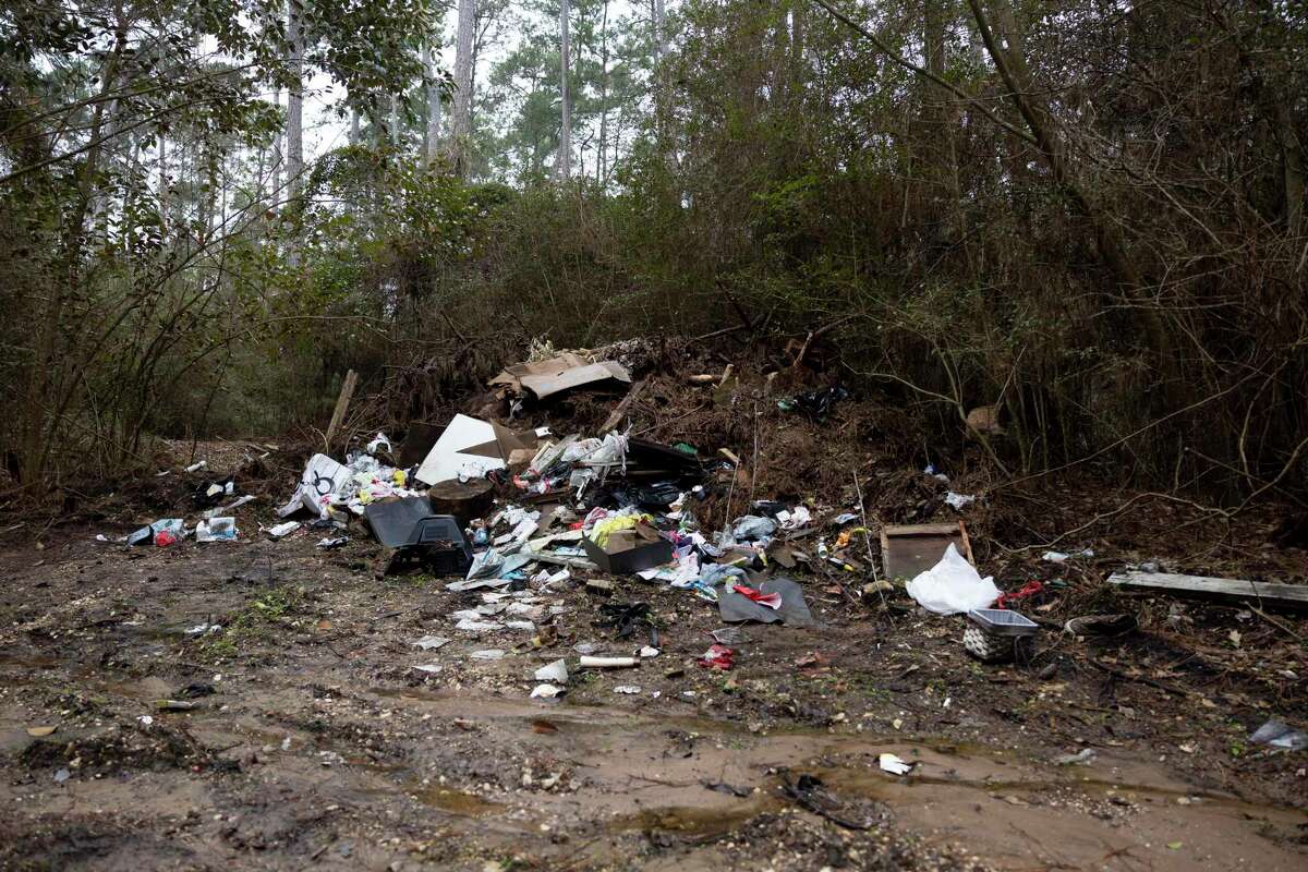 As seen, a dumpsite is located in Sam Houston National Forest, Thursday, Feb. 25, 2021, in Montgomery.