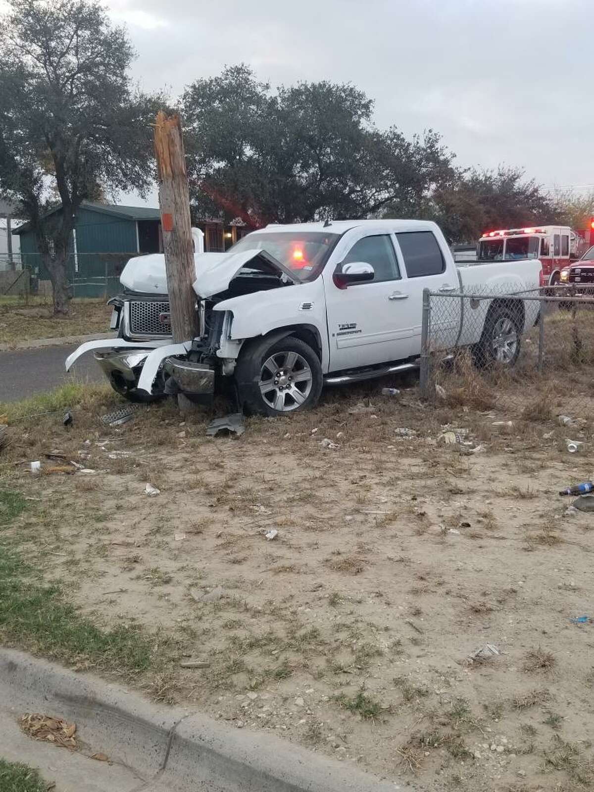 A GMC Sierra crashed into a utility pole early Friday in the intersection Pierce Street and Pinder Avenue. A male patient refused treatment or transportation to a local hospital.