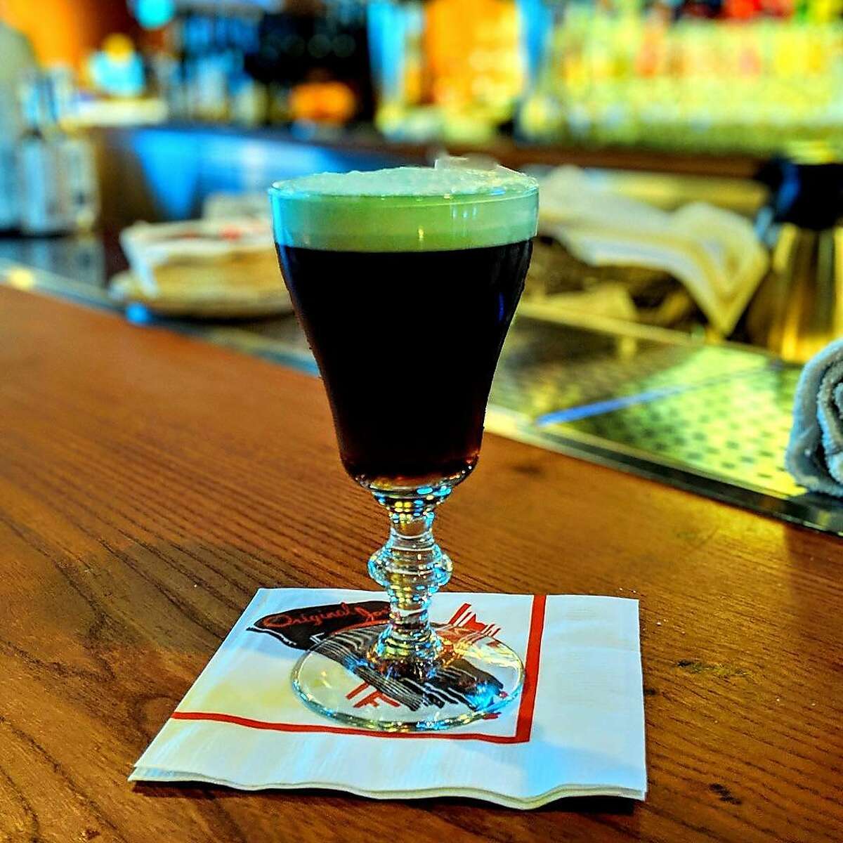 For St. Patrick's Day, the Irish coffee comes topped with green cream at Original Joe's in San Francisco.