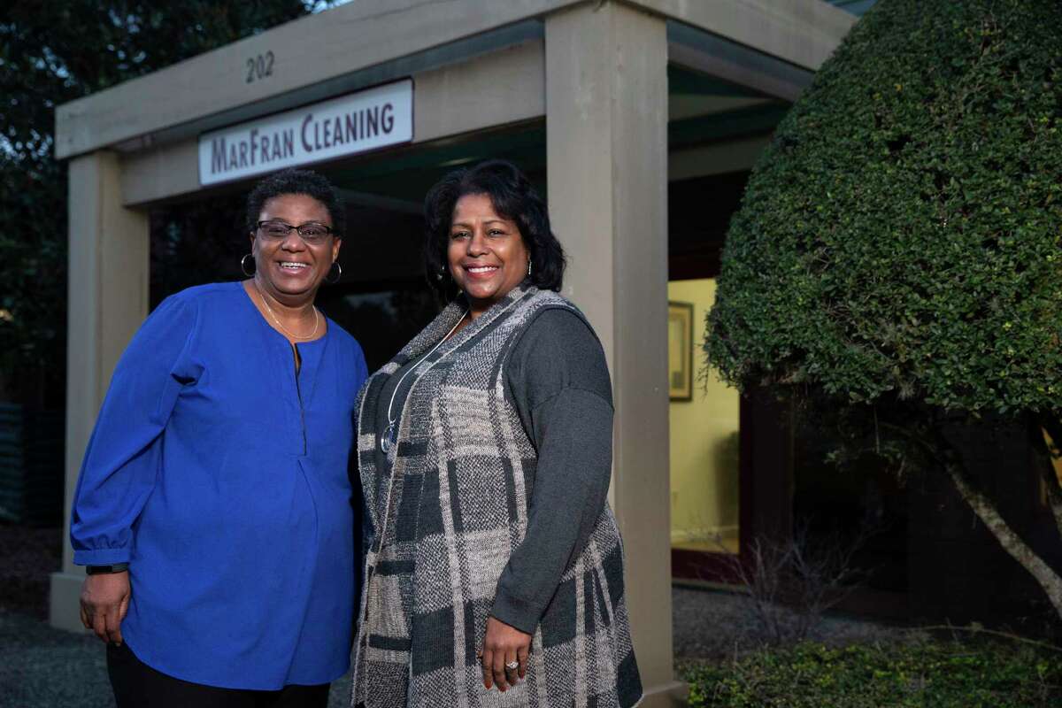 Naomi W. Scale, left, and Marilyn J. Jordan, LGBT business owners of ManFran Cleaning, pose for a photograph at their office Thursday, March 4, 2021, in Houston. City of Houston would add a LGBT certification to its contracting process, which puts them in the vendor directory and could ultimately lead to the city setting goals for how many contracts go to LGBT businesses.