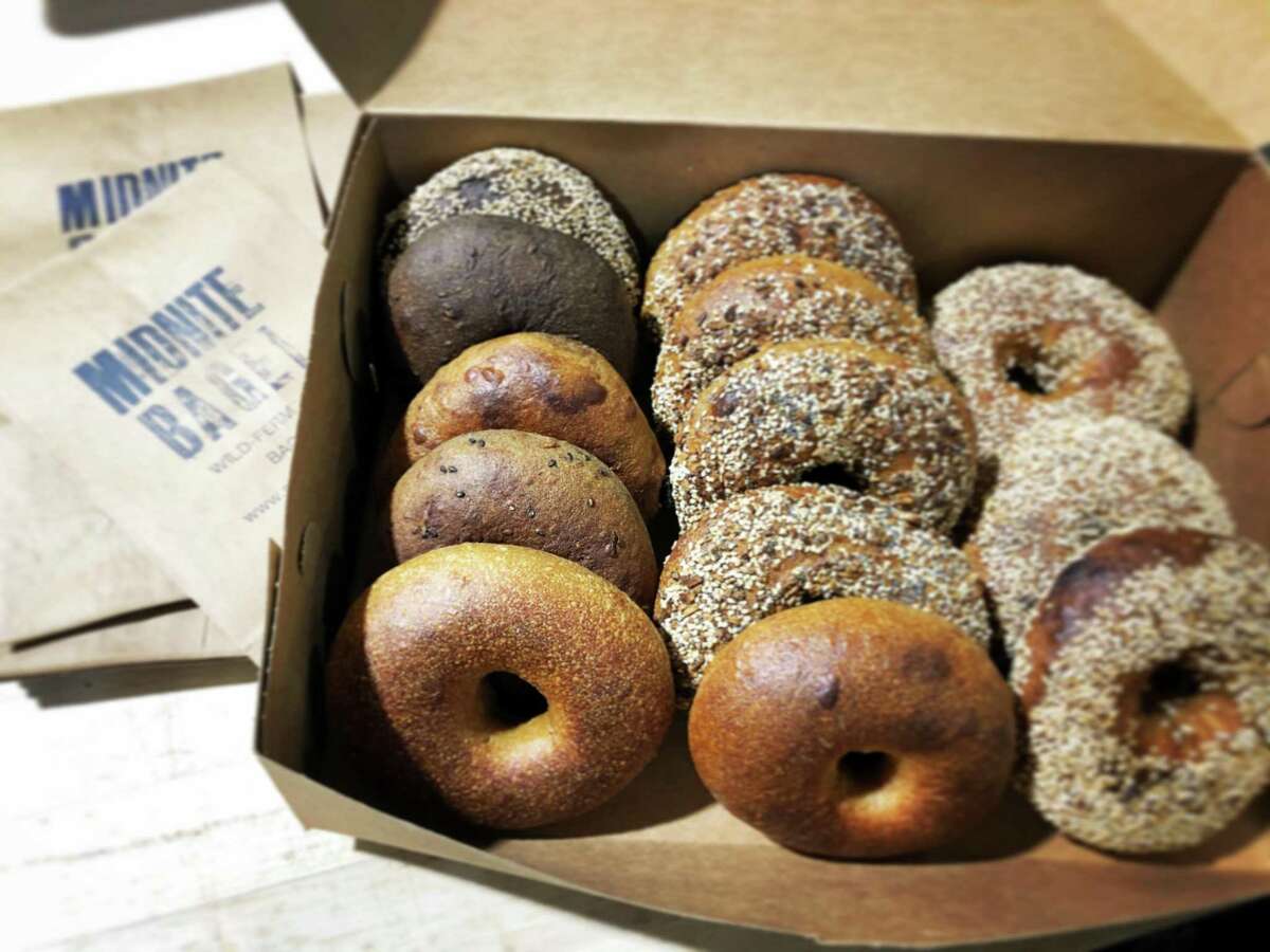 A spread of bagels from Midnite Bagel, a San Francisco outfit from former Tartine baker Nick Beitcher.