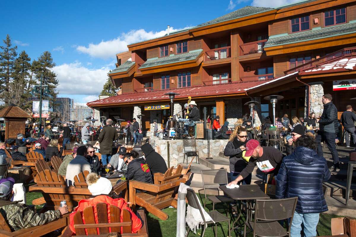 People enjoying the warm weather on Jan. 21, 2018, in South Lake Tahoe, Calif.