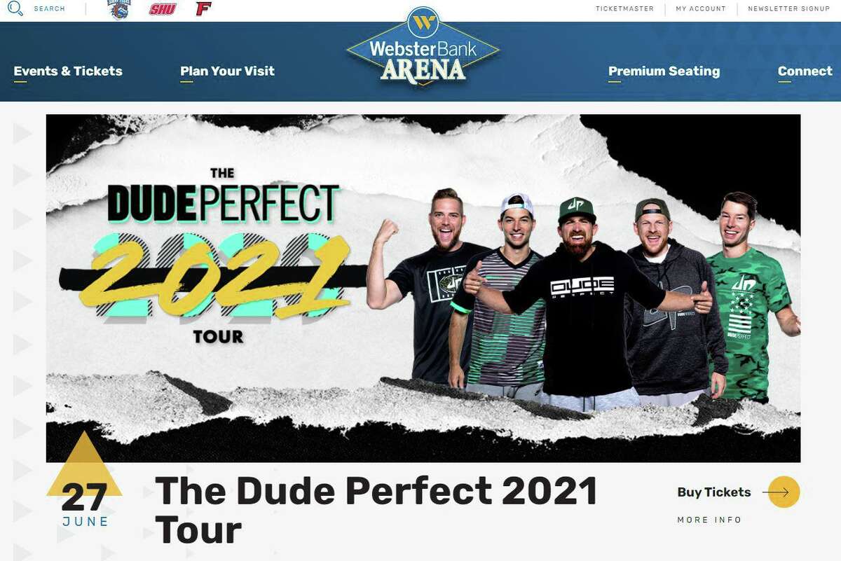 Screenshot of Webster Bank Arena's website, featuring an advertisement for a June show.