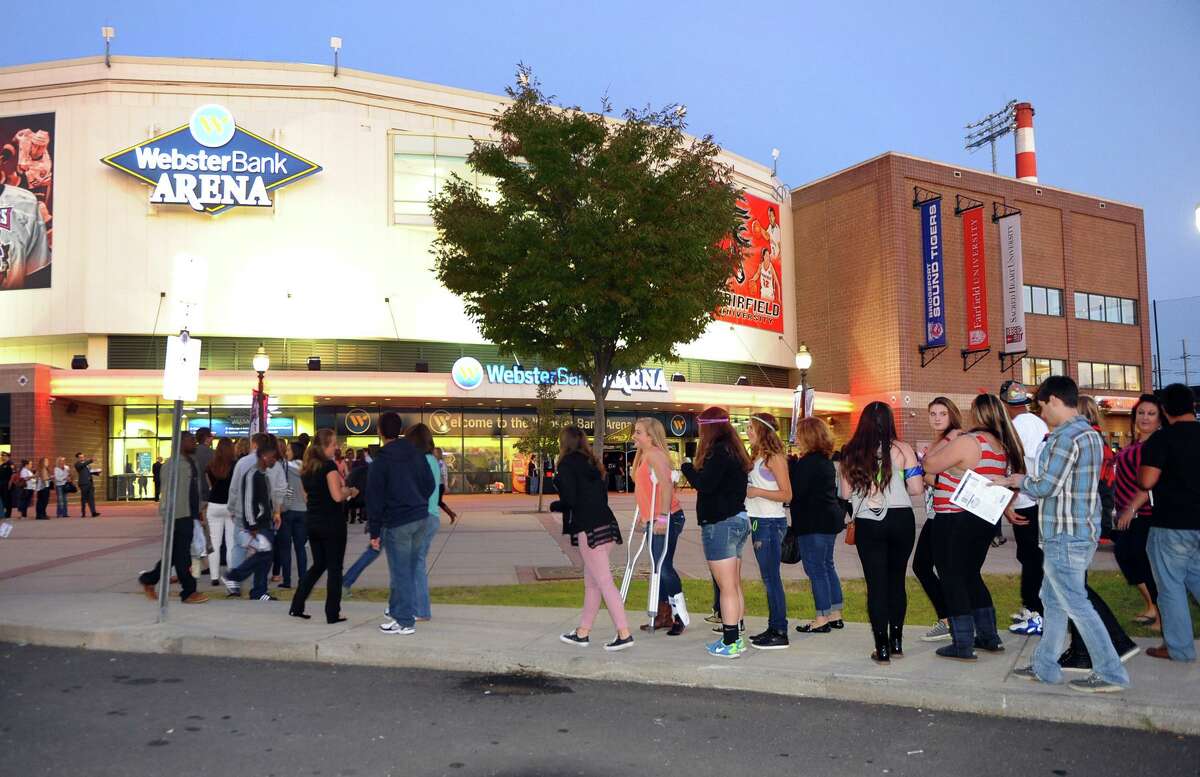 Fans outside waiting to see Tegan and Sara and Fun perform at the Webster Bank Arena in Bridgeport, Conn. on Saturday September 28, 2013. Fun, who won the Grammy Awards for Best New Artist and Song of the Year, were the headlining act.