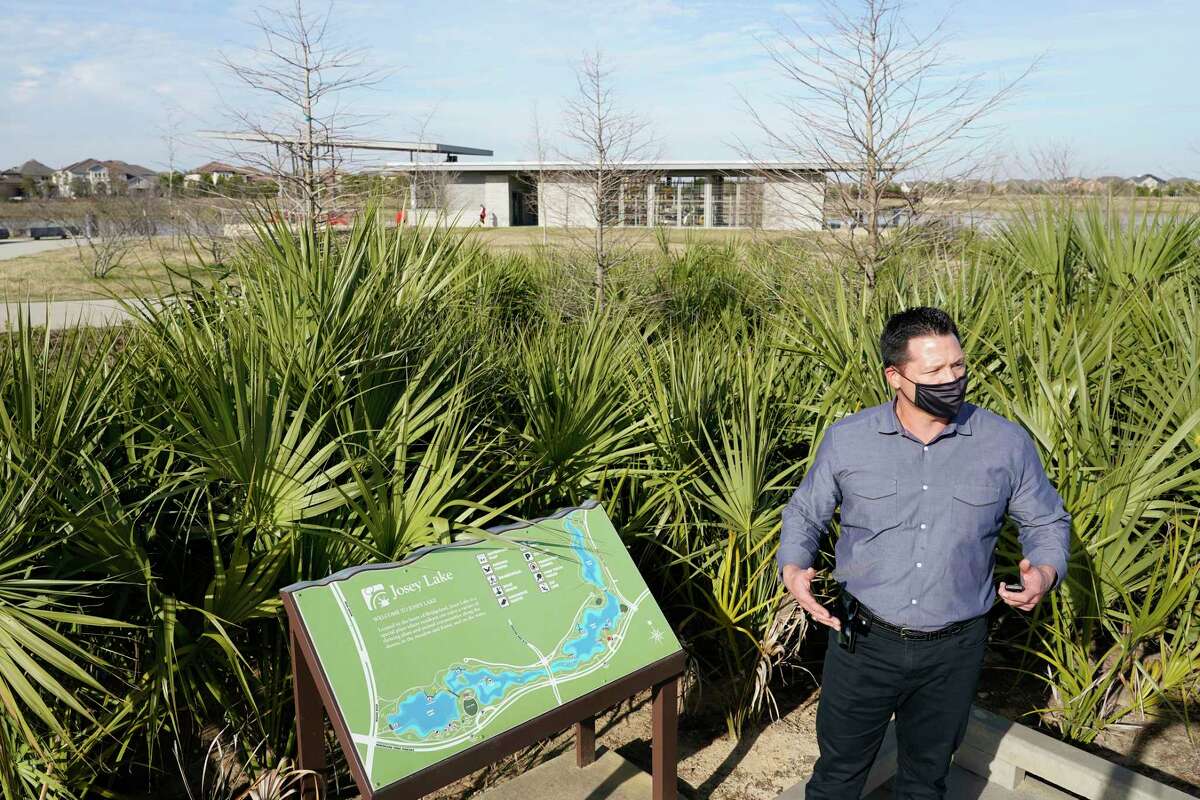 Heath Melton, executive vice president, master planned communities residential development, Howard Hughes Corporation, talks about Josey Lake, a 140-acre waterway, in Bridgeland Thursday, Jan. 28, 2021 in Cypress. The master-planned community has invested millions in a series of lakes to hold storm water. They credit the investment with preventing the community from flooding during Tax Day and Hurricane Harvey. They are also considering installing sensors and pumps so that detention ponds can be lowered before a heavy rain, allowing it to hold more stormwater.