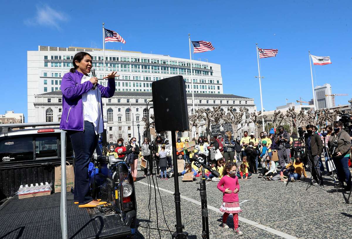 San Francisco Mayor London Breed addresses the crowd.