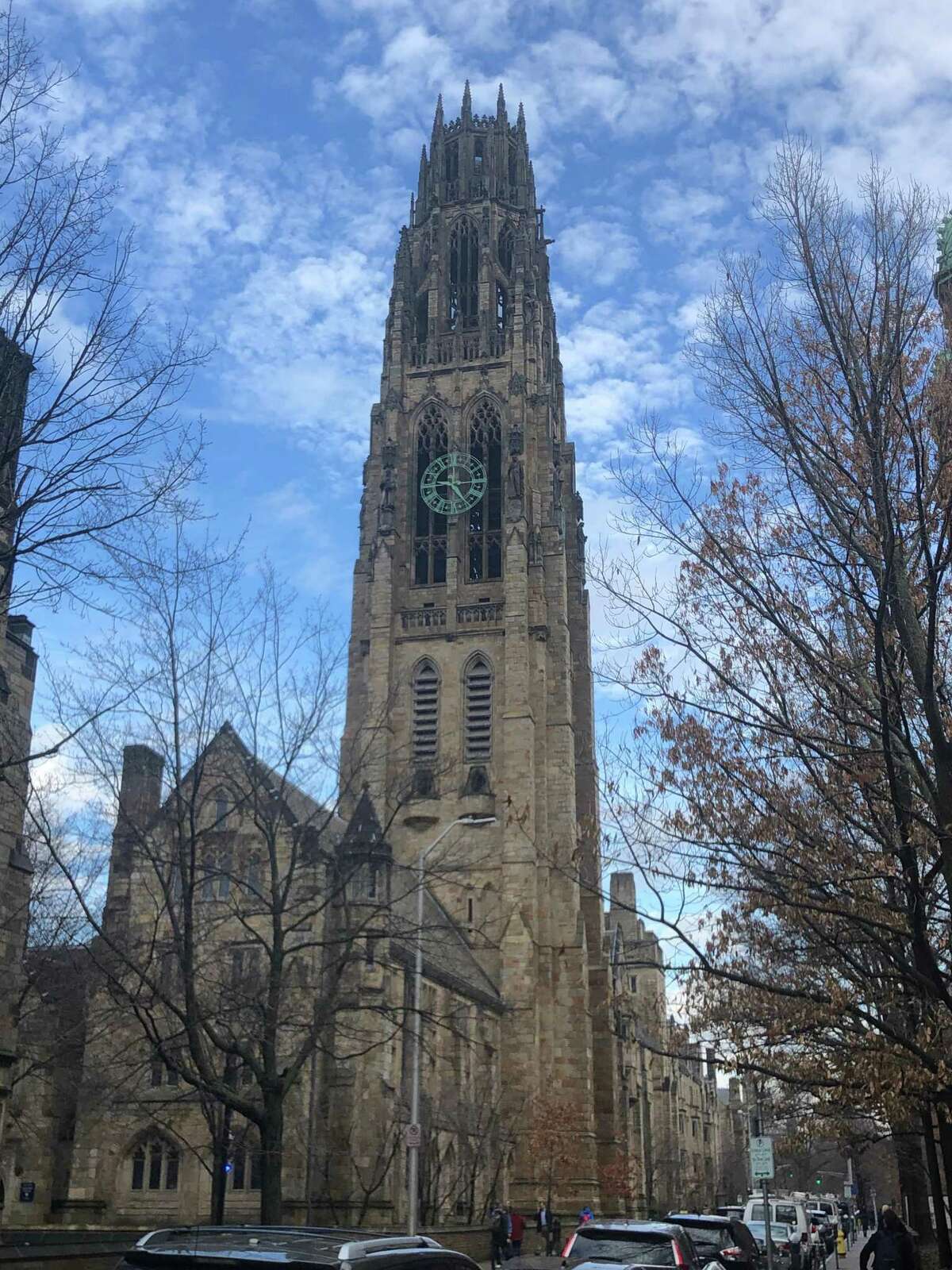 Harkness Tower, home of the Yale Memorial Carillon, at Yale University on High Street in New Haven, Connecticut.