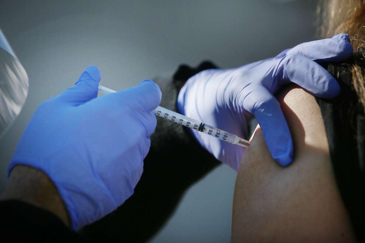 The Johnson & Johnson one-dose vaccine is given at the vaccine site at the San Francisco Unified School District office on Friday, March 12, 2021 in San Francisco, Calif.