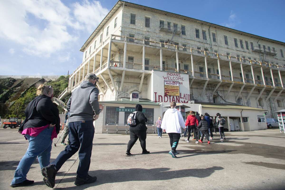 Visitors arrive on Alcatraz Island on March 15, 2021. The island and the prison house has reopened to visitors.