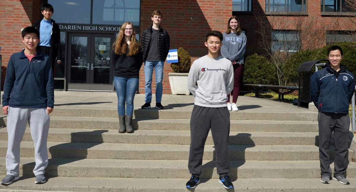 Seven Darien High School seniors have been selected as candidates for the U.S. Presidential Scholars Program. These students have been identified based on broad academic achievement, and having scored exceptionally well on the SAT, or ACT standardized college admissions tests. Top row left to right are: Nicholas Liu, Eleanor Chase, Alexander DelVecchio, and Christina Pizzani. Bottom row left to right are: Ethan Zhang, Vincent Xu and Alexander Oh.