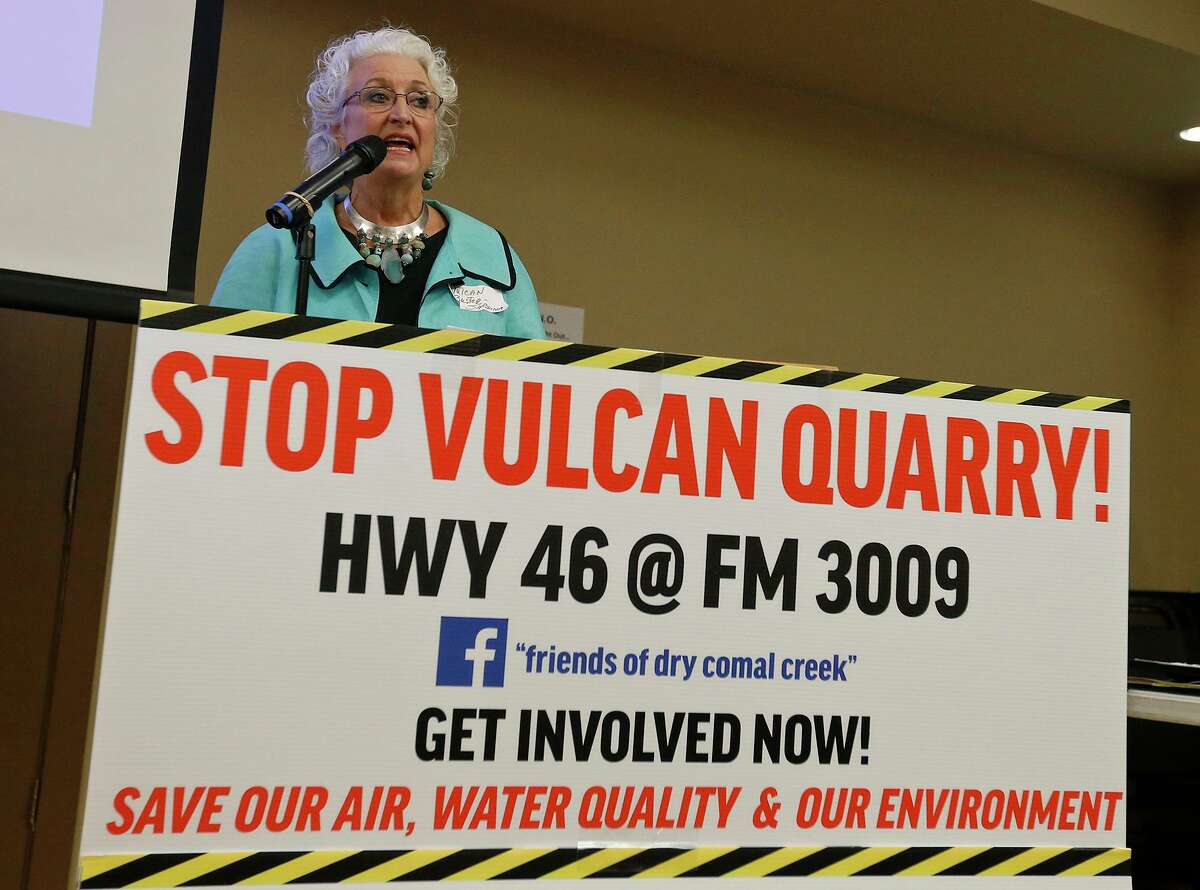 Sabrina Houser Amaya speaks during the Friends of Dry Comal Creek community awareness meeting held Thursday Oct. 5, 2017 at the Bulverde-Spring Branch Activity Center in Bulverde, TX. The meeting was on Vulcan Materials Company's application for an air quality permit from the Texas Commission on Environmental Quality (TCEQ), for a rock crushing quarry at the intersection of Highway 46 and FM 3009 in Comal County.