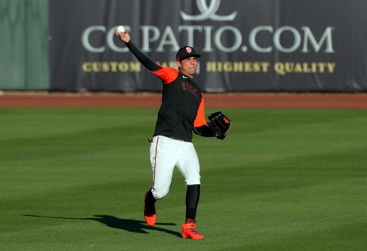Mauricio Dubon (1) as the San Francisco Giants worked out at Scottsdale Stadium in Scottsdale, Ariz., on Tuesday, March 2, 2021.