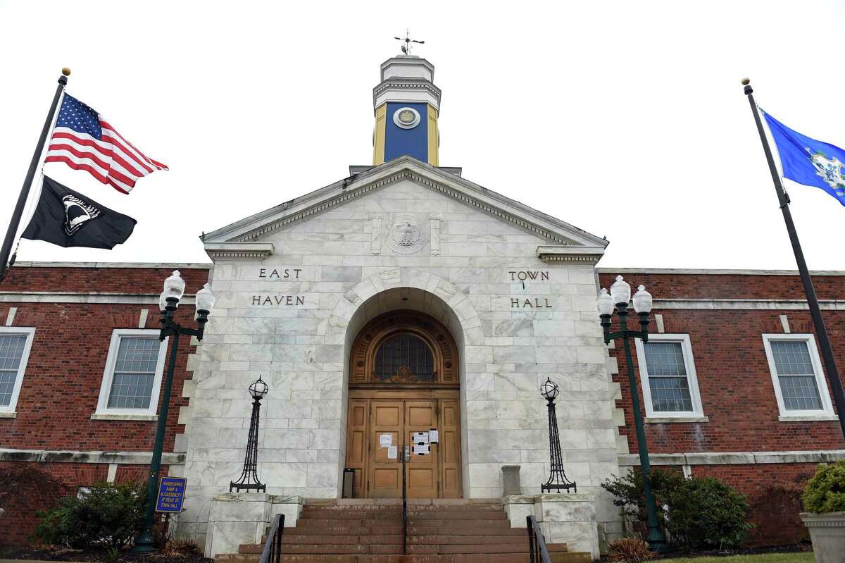 The front entrance to East Haven Town Hall on March 28, 2020.