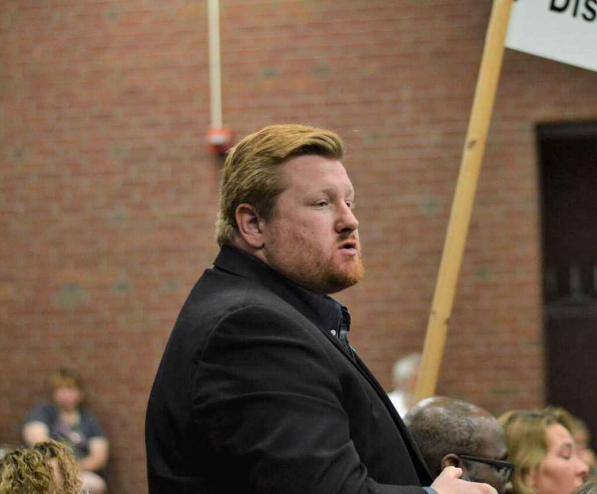 Councilman Brad Macdowall, pictured at a 2019 nominating convention, is seeking the Democratic endorsement to run for mayor of Hamden in 2021.