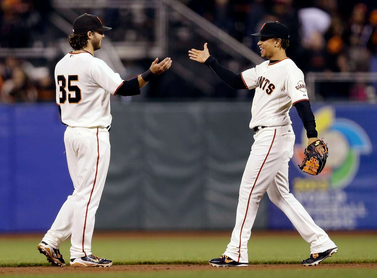 SFGiants on X: As a kid, @Mauriciodubon10 wore a Brandon Crawford jersey  to #SFGiants games. Last night, Dubon started at 2B with @bcraw35 at SS.   #SFGiants  / X