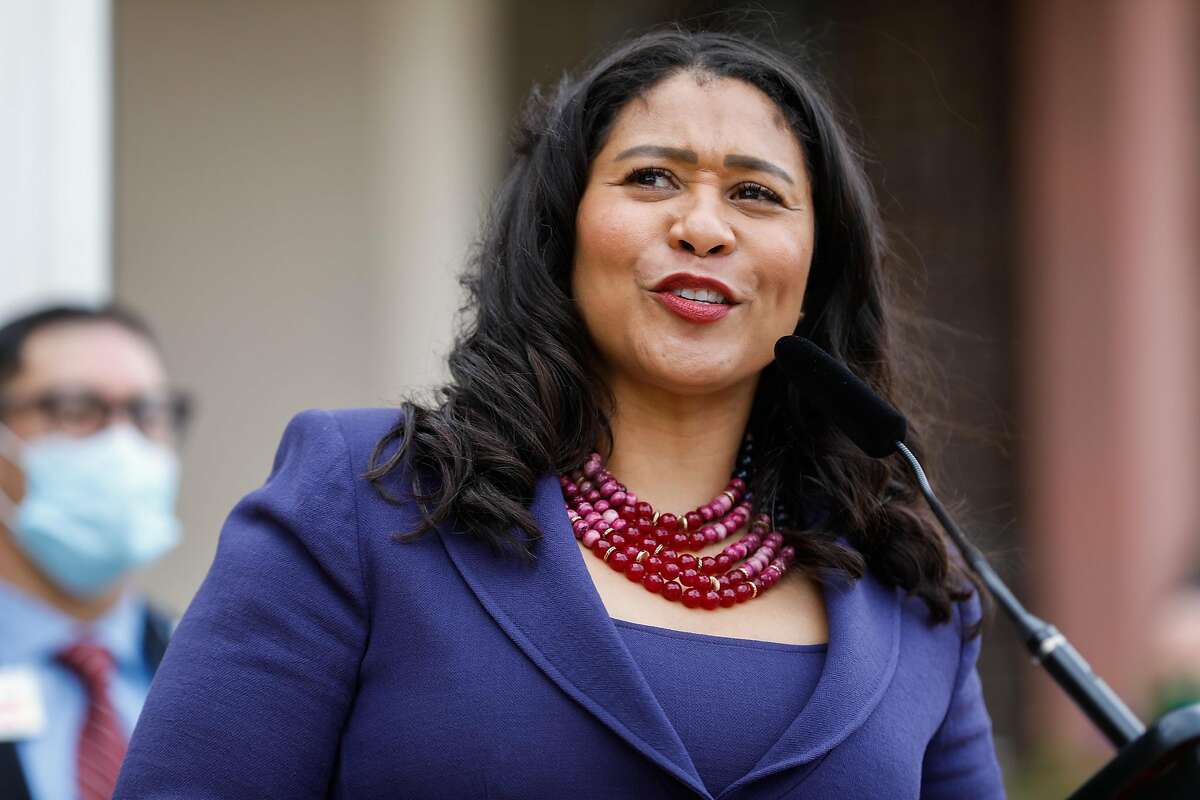 San Francisco Mayor London Breed at a news conference March 17, 2021. On Tuesday, Breed said the city would largely follow state guidelines in fully reopening the economy June 15.