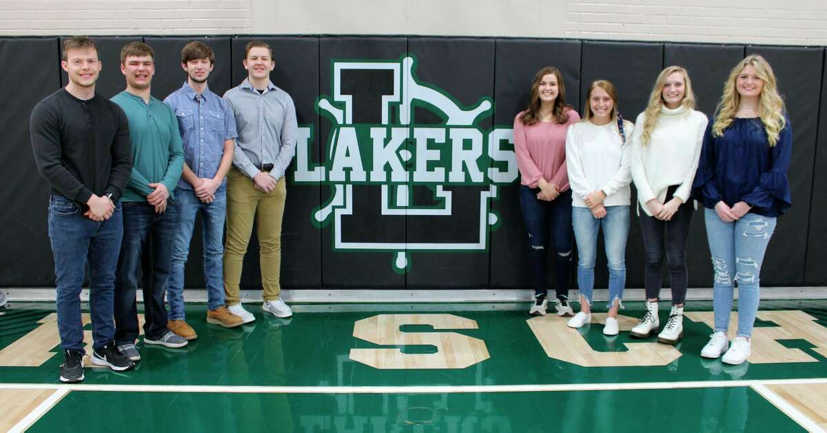 Despite Laker High School students transitioning to remote learning, the Coming Home game and crowning on Friday will continue as scheduled. The senior court members are, from the left, James Courter, Collin Schuette, Jared Chandler, Garrett Fritz, Leah Irion, Kaylynn Carr, Savannah Beachy and Hannah Penfold. (Courtesy Photo)