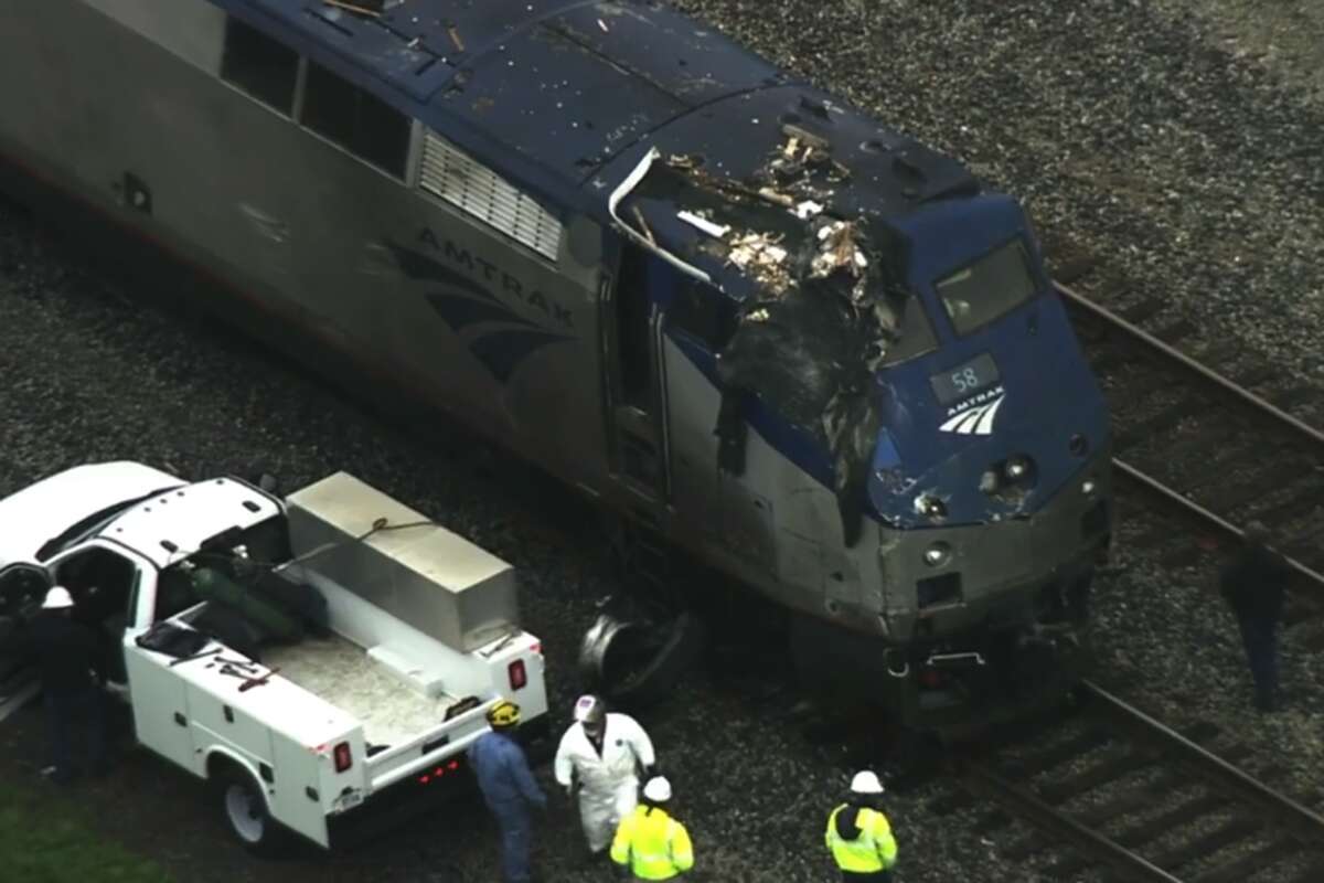 An Amtrak train was involved in a crash with a truck at Fruitvale Avenue in Oakland, Calif., on March 18, 2021.