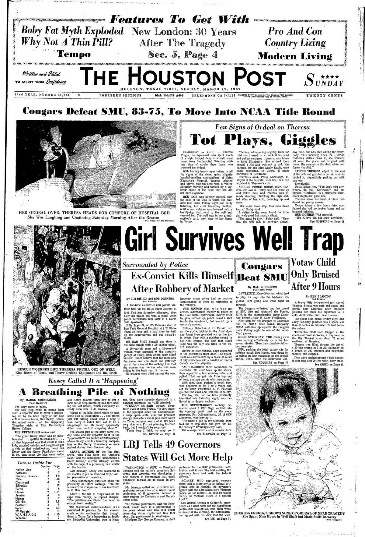 Houston Post front page for March 19, 1967.
