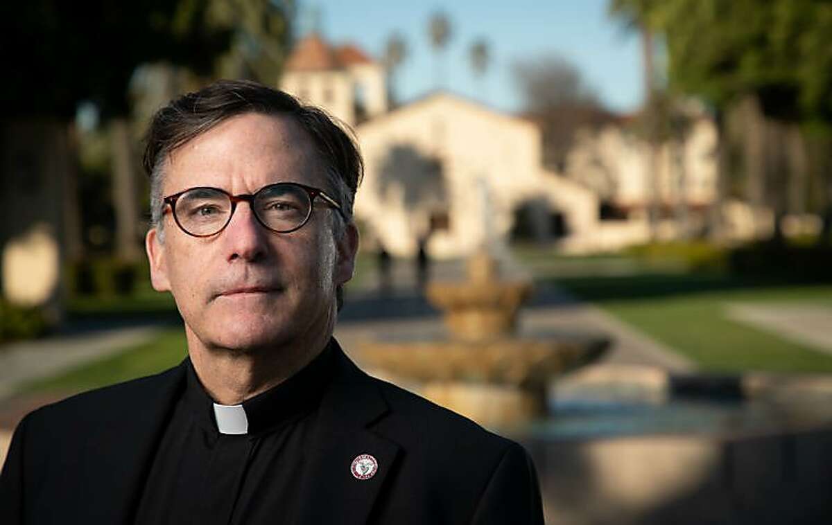 Santa Clara University President Father Kevin O’Brien, seen here, has resigned from his post. O’Brien notified the university board of trustees of his resignation on Sunday, university officials said, and the board accepted his resignation on Monday.