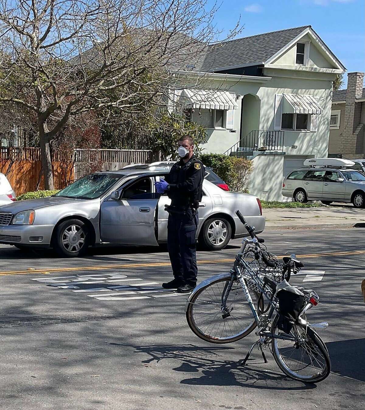 Jackie Erbe, a bike lane activist, was rear-ended by a car on Mar.16, 2021 while bicycling with her 8-year old child on 9th Street near Channing Way, seen here.