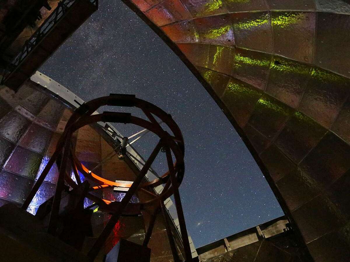This photo shows the view from inside the dome of NASA’s Infrared Telescope Facility during a night of observing. The telescope, located atop Hawaii’s Mauna Kea, will be used to measure the infrared spectrum of asteroid 2001 FO32.