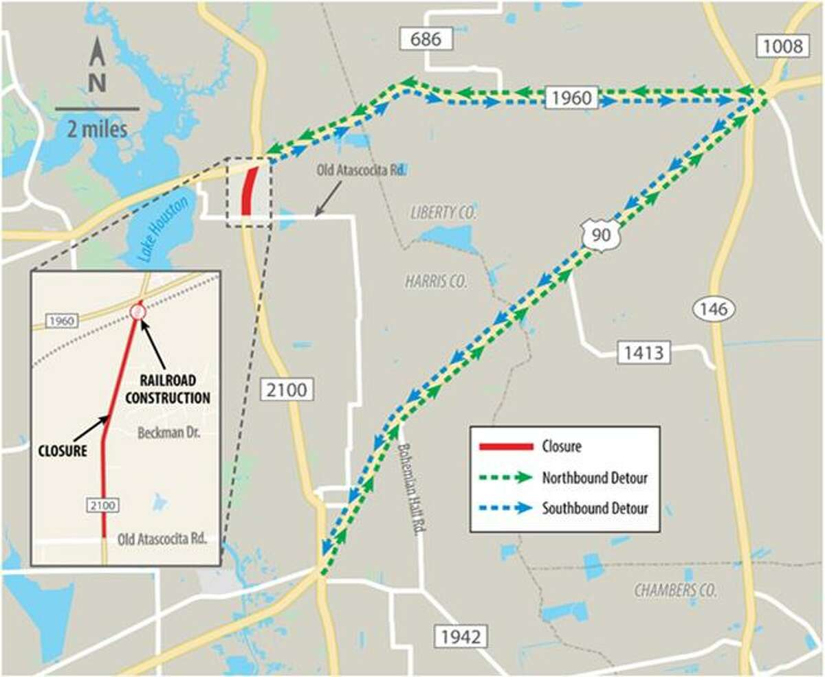 The Texas Department of Transportation will close both northbound and southbound lanes on FM 2100 between Old Atascocita Road to FM 1960 from March 19 at 1 a.m. to March 23 at 5 a.m. as part of the expansion project. TxDot recommends avoiding the area and finding other routes during this time.