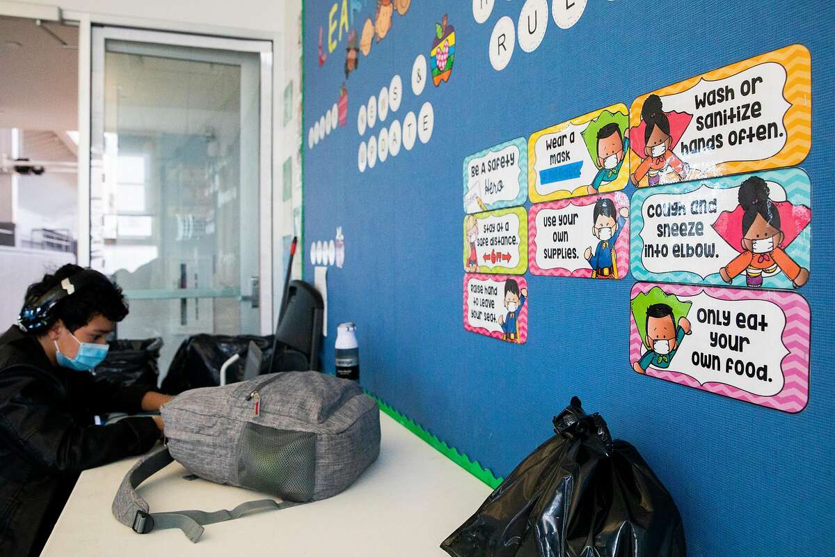 San Francisco’s school district — flush with nearly $60 million to help students catch up from pandemic-related learning loss — plans to use a large chunk of the federal and state funds to offer expanded summer programming this year and next. The Palega Community Learning Hub — shown here in February — helped care for kids during remote instruction.