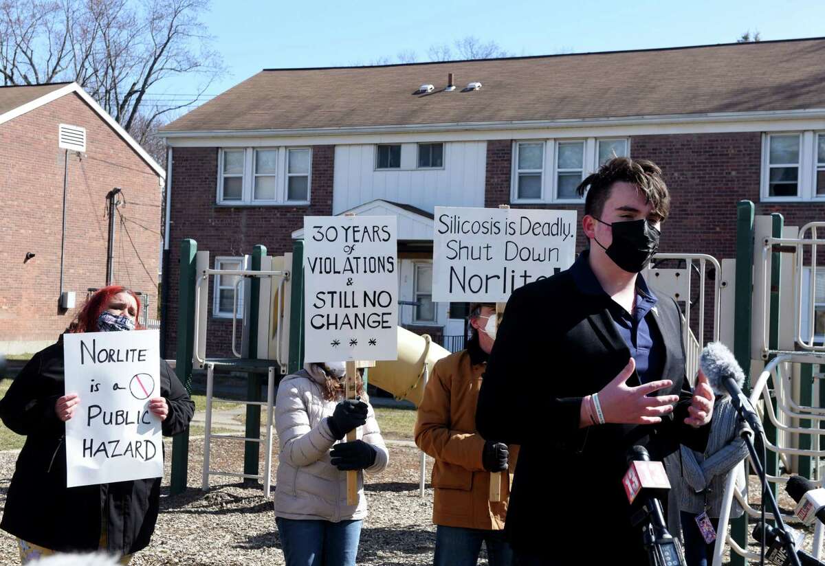 Lifelong Saratoga Sites Apartments resident Joe Ritchie holds press conference on Friday, March 19, 2021, at the Saratoga Sites Apartments in Cohoes, N.Y. Local residents are suing Norlite and parent company Tradebe over claims of exposure to hazardous silica dust that contains harmful glass particles known to cause silicosis and various other aliments. (Will Waldron/Times Union)