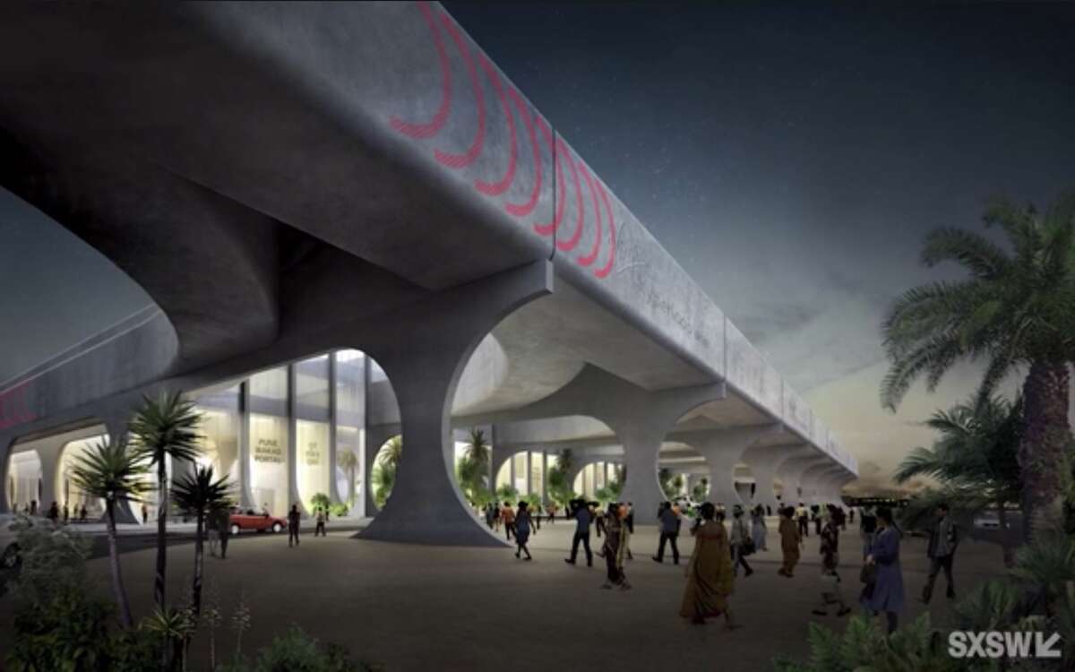 A rendering of the Virgin Hyperloop presented at the SXSW 2021 panel 
