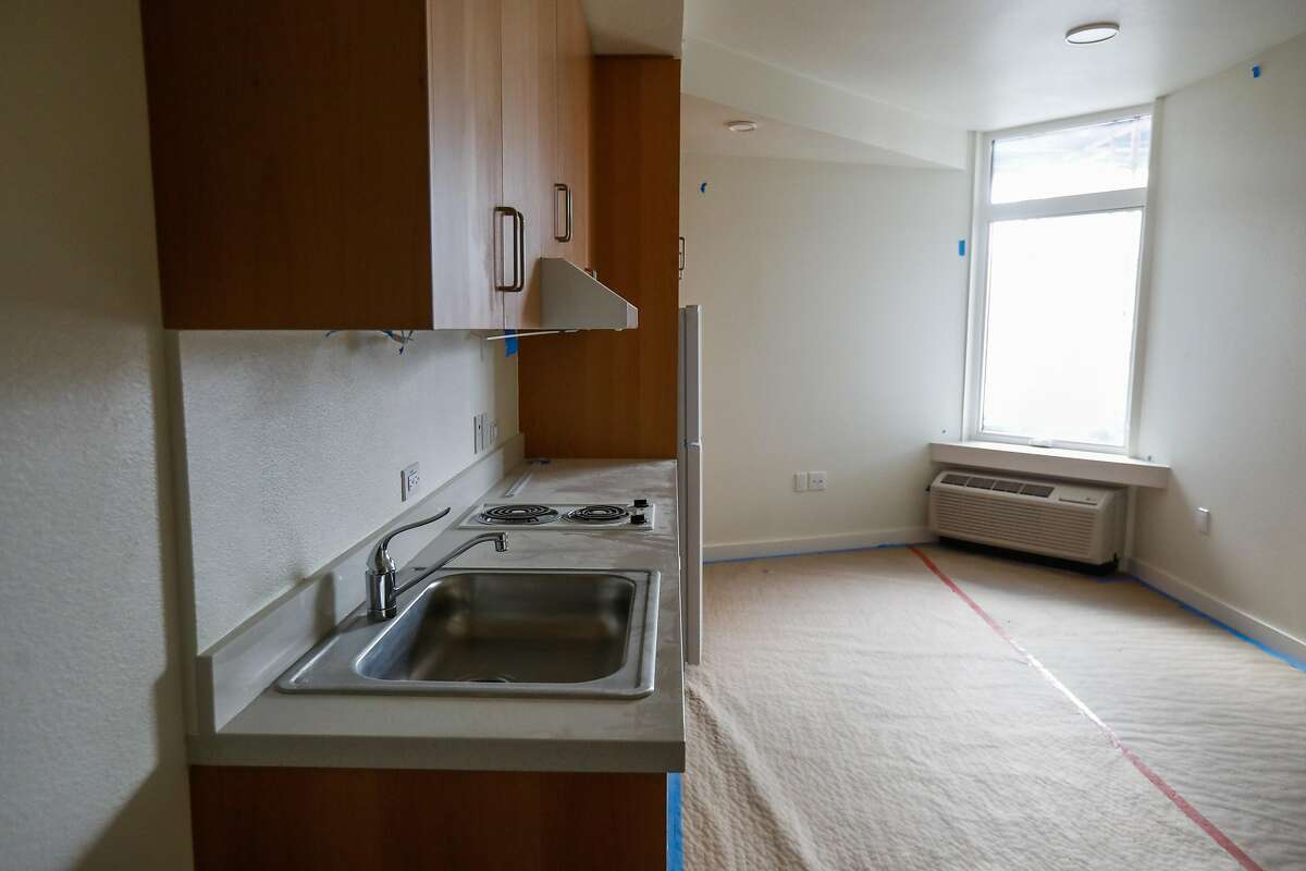 A room in a permanent supportive housing site on Bryant Street that is currently under construction on Wednesday, March 10, 2021 in San Francisco, California. Tipping Point, the group that aims to end poverty, believes it has a better, less expensive way to build housing for homeless people: modular units.