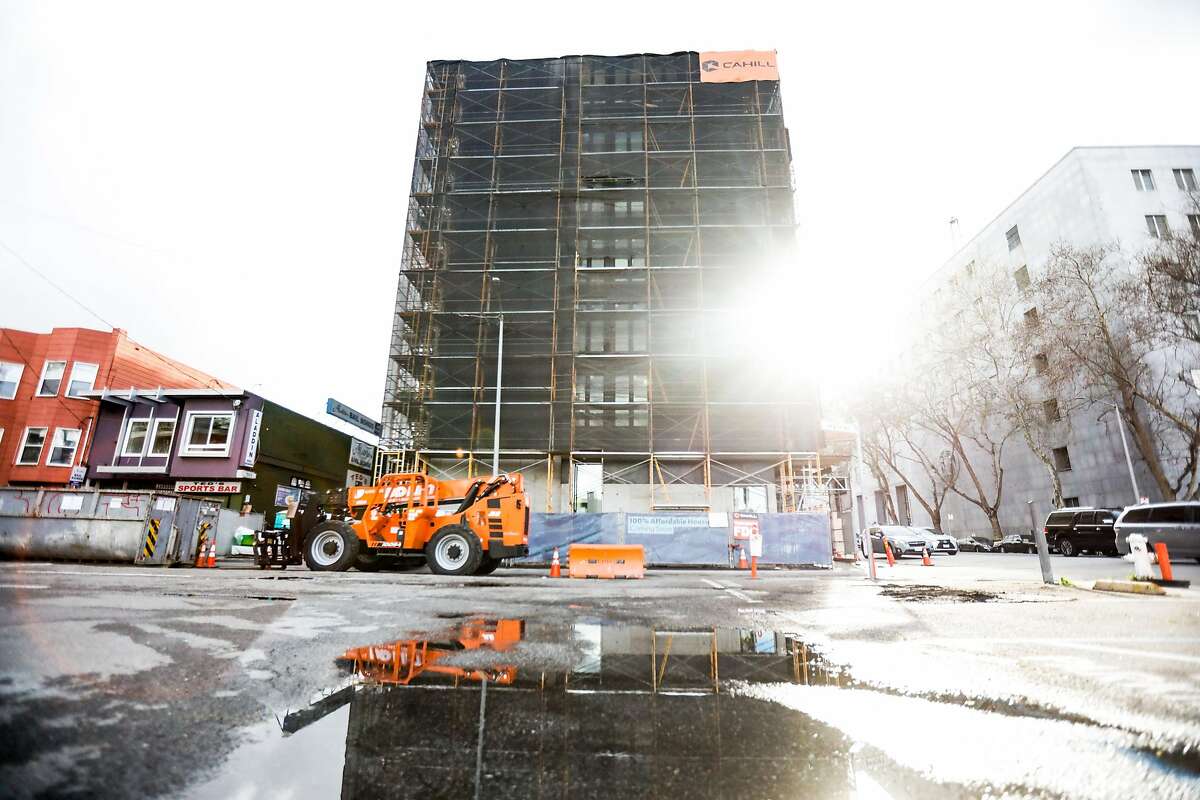 A permanent supportive housing complex that is currently being built in collaboration with Tipping Point and Mercy House on Wednesday, March 10, 2021 in San Francisco, California. Tipping Point, the group that aims to end poverty, believes it has a better, less expensive way to build housing for homeless people: modular units.