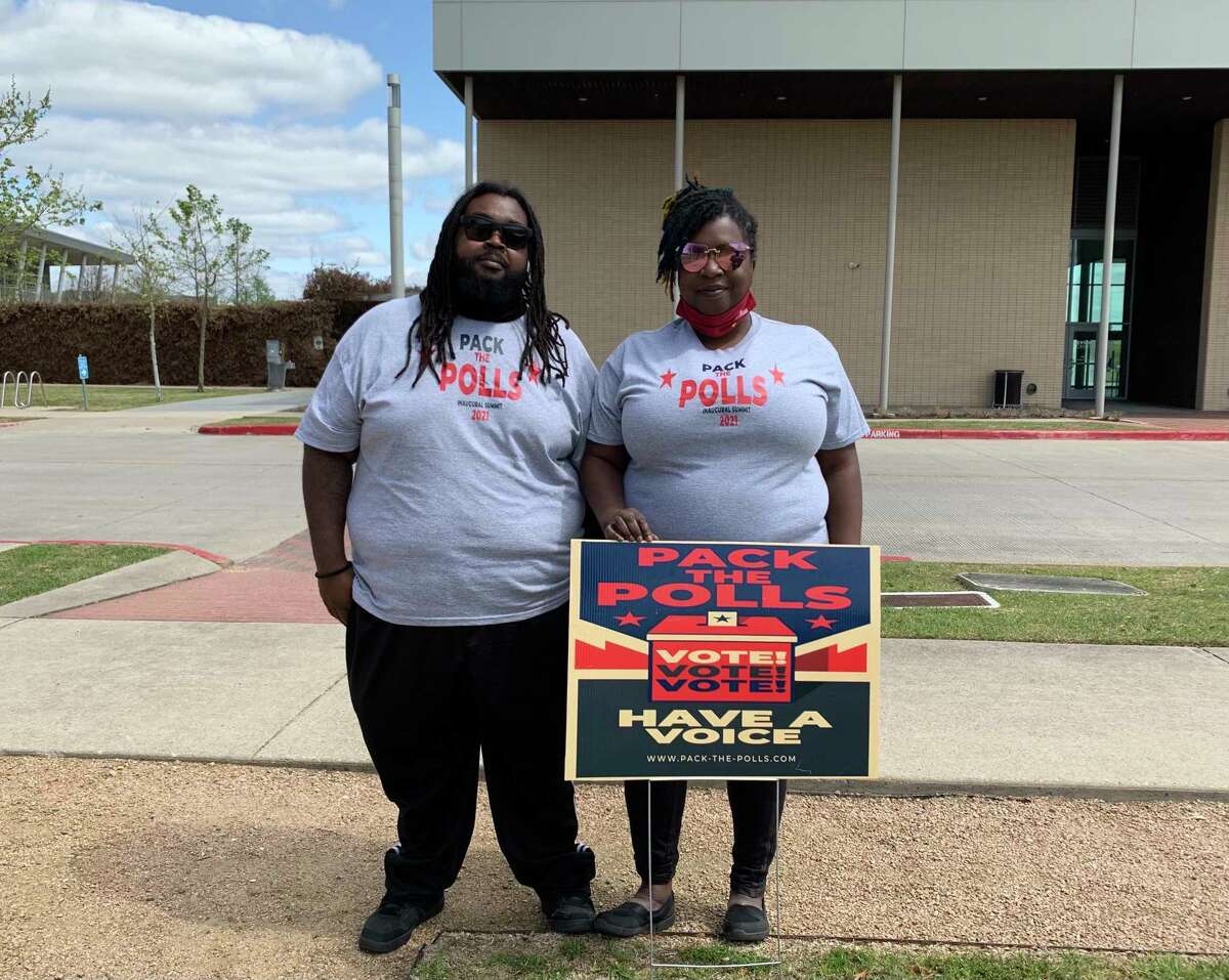 Joy Fontenot and Tray Nickson, the two founders of Pack the Poll, at their voter registration event at the Beaumont Event Centre on Saturday, March 20, 2021 in Beaumont, Texas. The Enterprise/ Ramos