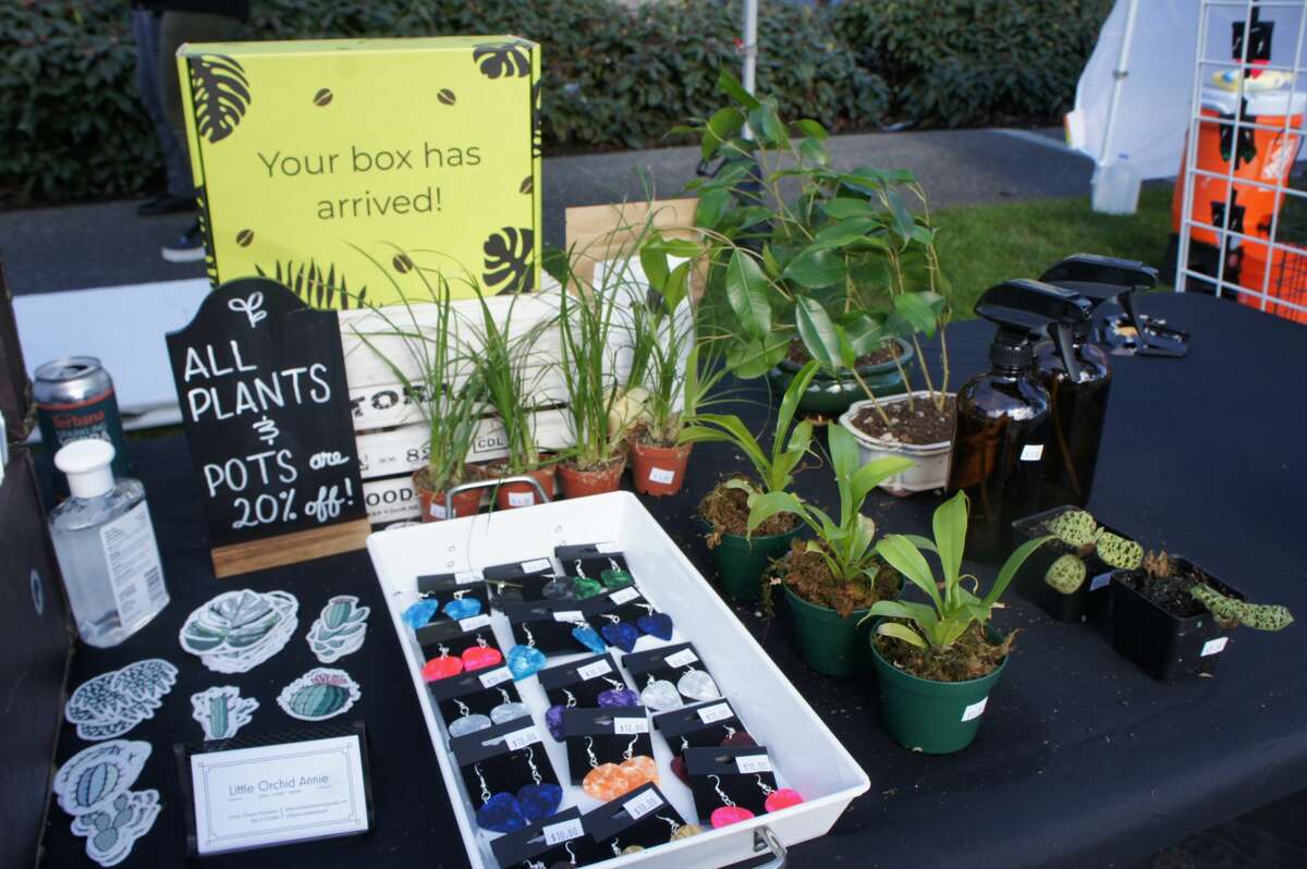 Little Orchid Annie's vendor table at the reopening of the Fremont Sunday Market on March 7, 2021.
