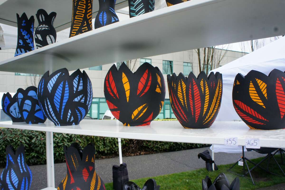 Handcrafted clay vessels at Ariana Heinzman Ceramics at the reopening of the Fremont Sunday Market on March 7, 2021.