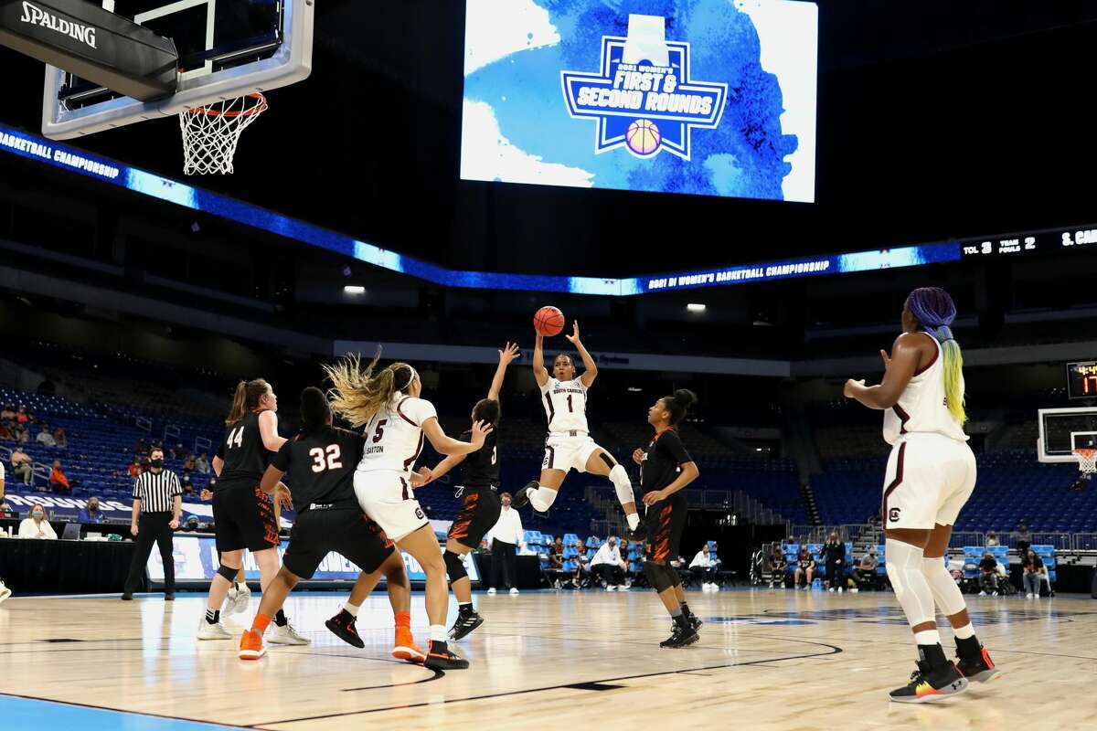 Sixty-four elite college basketball teams are in San Antonio for the NCAA women's championship tournament, but the scene isn't what the The New York Times expected to see.