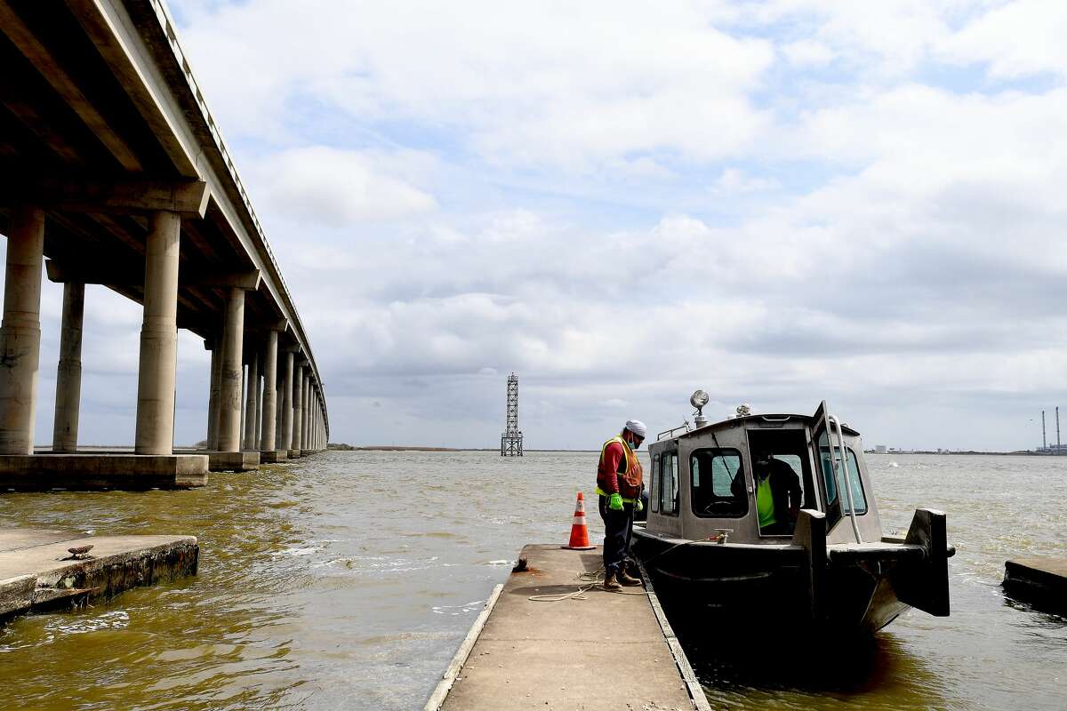 A rental boat temporarily docks at Mesquite Point Monday at the boat ramp that was damaged during Tropical Storm Harvey. Jefferson County is moving forward with plans to repair the ramp using a grant from Texas Parks and Wildlife. Photo made Monday, March 22, 2021 Kim Brent/The Enterprise