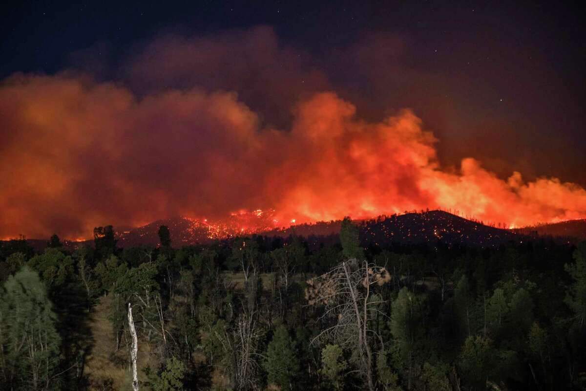 The Zogg Fire burns on Clear Creek Road near Igo on Sept. 28, 2020.