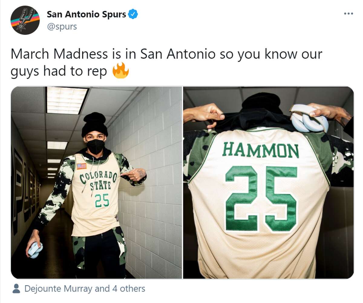 The Spurs Twitter account tweeted a photo Monday of Murray rocking a vintage Becky Hammon jersey from her days at Colorado State University.