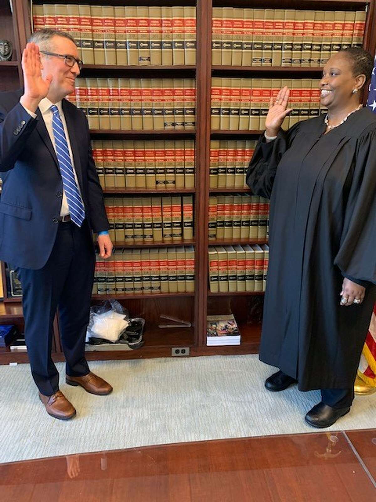 Acting U.S. Attorney Mark J. Lesko, who was a member of the trial team that prosecuted NXIVM leader Keith Raniere,  being sworn in by U.S. Chief Judge for the Eastern District of New York Margo K. Brodie at the federal courthouse in Brooklyn.