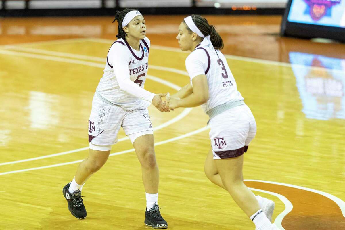 Jordan Nixon, left, Destiny Pitts and Texas A&M more than realize they will not be able to play the way they did in Monday’s narrow opening-round win over No. 15-seed Troy against No. 7 Iowa State on Wednesday night.