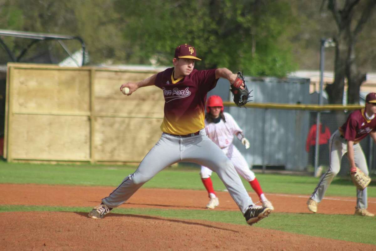 Deer Park's Jackson Cleveland works on his six innings of four-hit ball Tuesday, all singles, in leading the Deer to a 10-1 win.